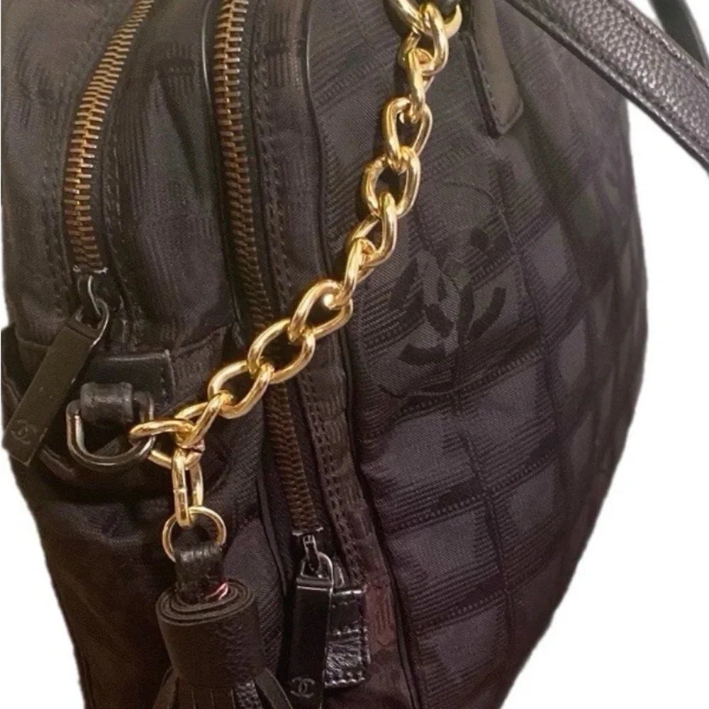 CHANEL Authentic  TravelLine 2Way Hand Bag Nylon Leather Black w/ COA - Picture 7 of 10